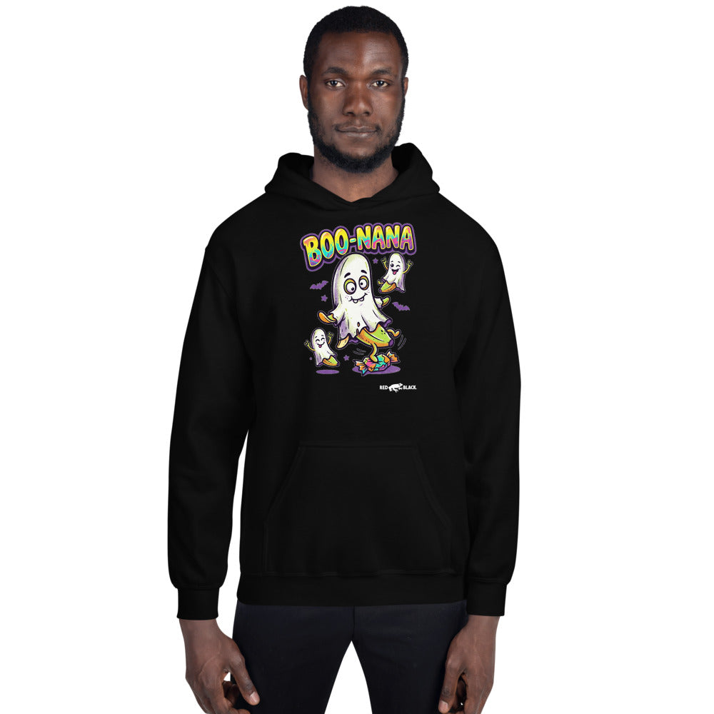 Boo-Nana hoodie on male model, Black