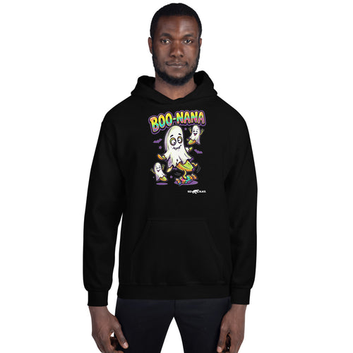 Boo-Nana hoodie on male model, Black