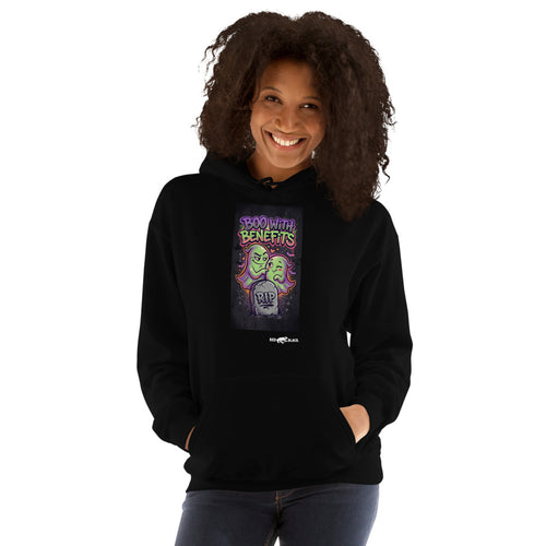 Boo With Benefits hoodie on female model, Black