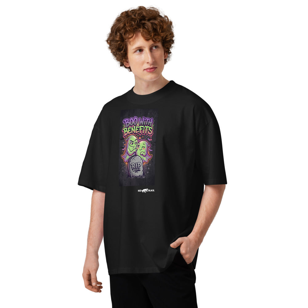 Boo With Benefits oversized tee on male model, Black