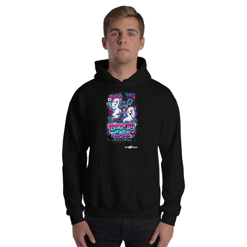 Booty Call hoodie on male model, Black