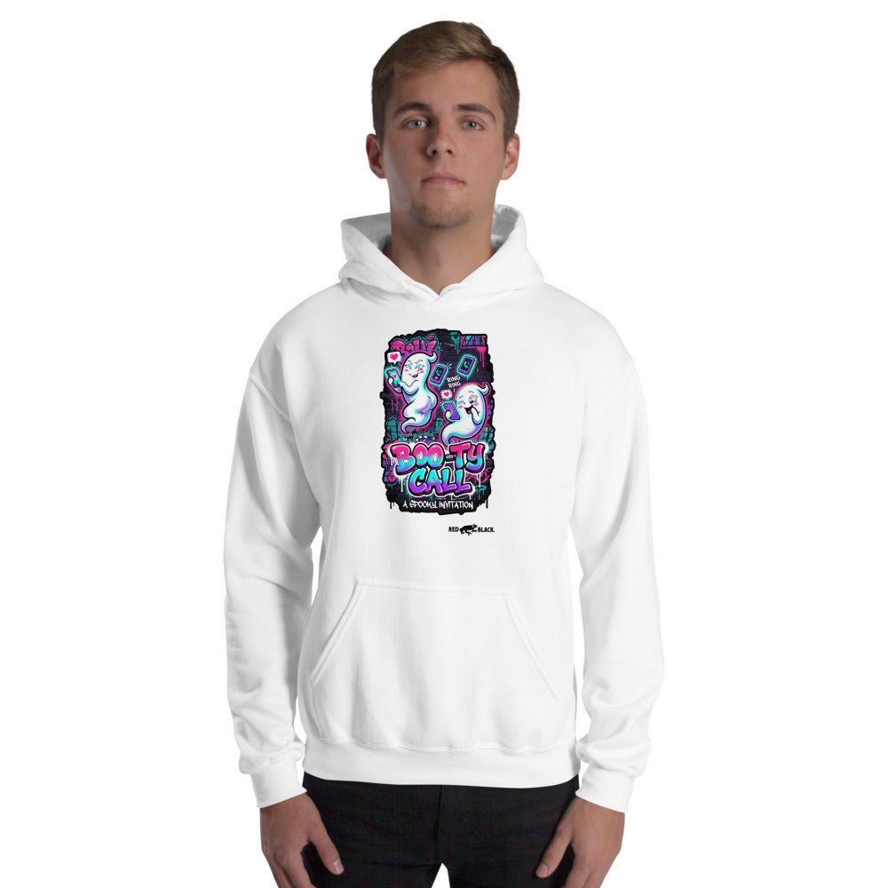 Booty Call hoodie on male model, White
