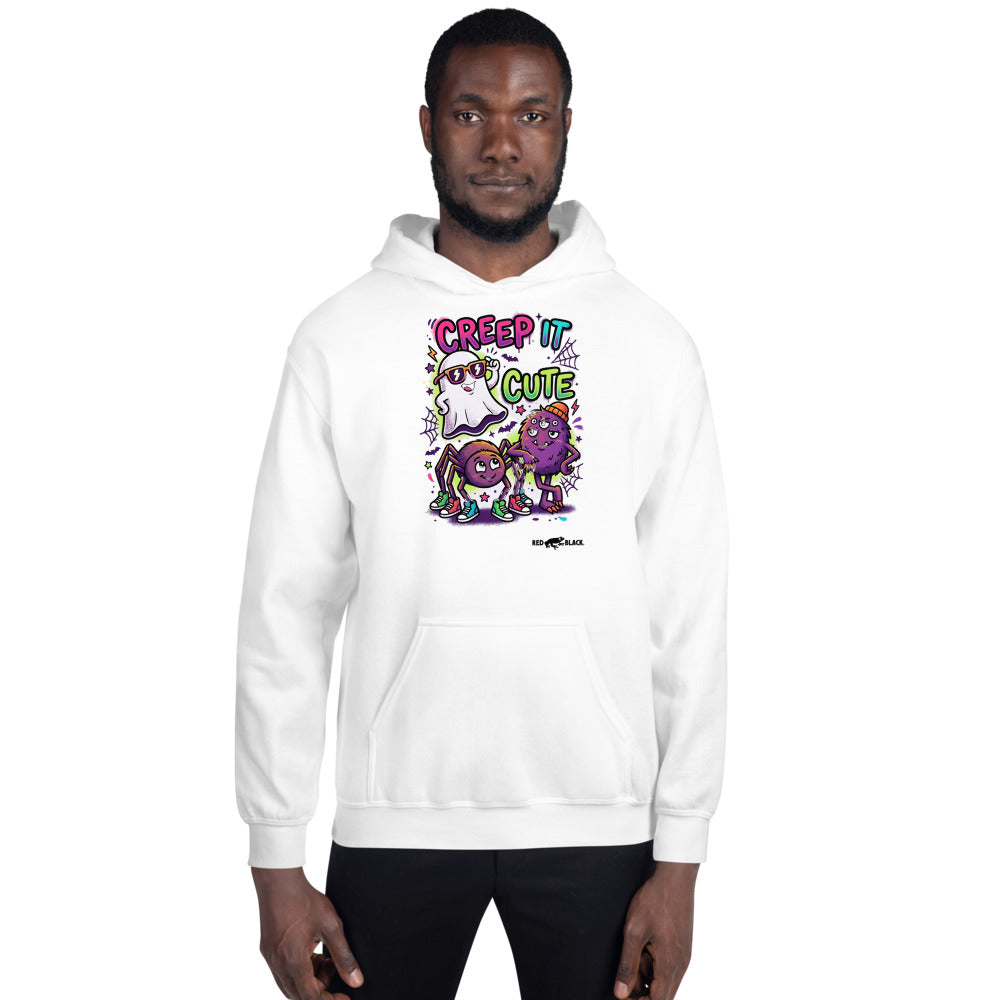 Creep It Cute hoodie on male model, White