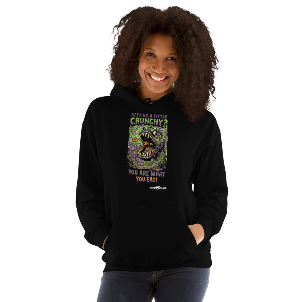 Crunchy hoodie on female model, Black