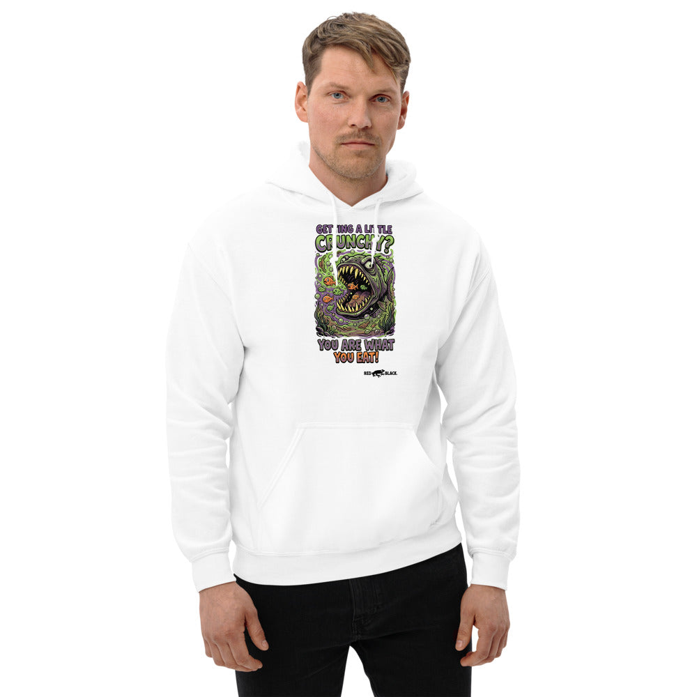 Crunchy hoodie on male model, White