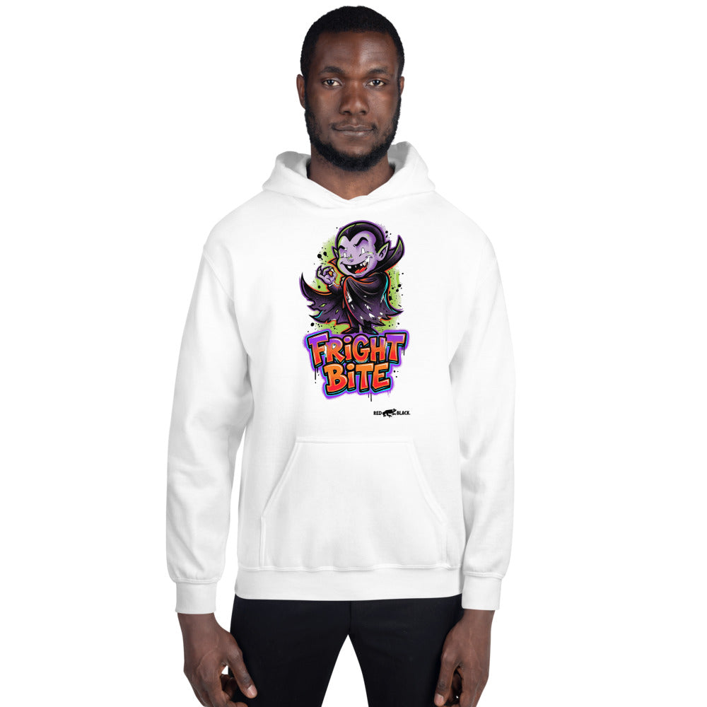 Fright Bite hoodie on male model, White