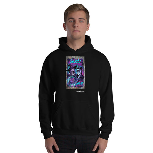 Good in the Dark hoodie on male model, Black