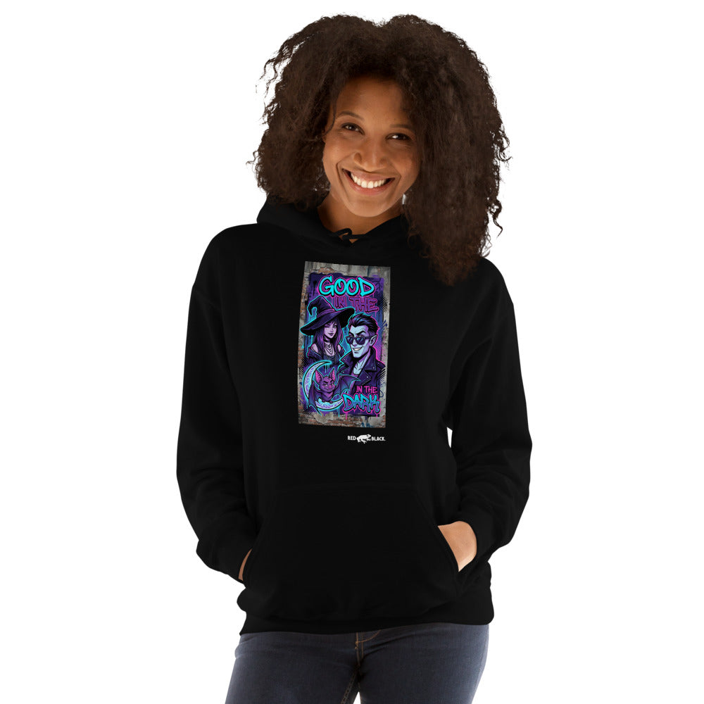 Good in the Dark hoodie on female model, Black