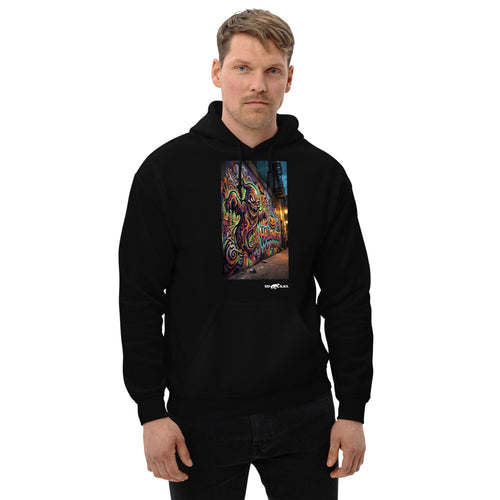 Halloween Ghost Wall hoodie on male model, Black
