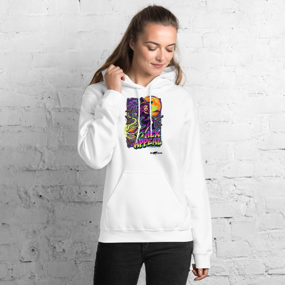 Hex Appeal hoodie on female model, White