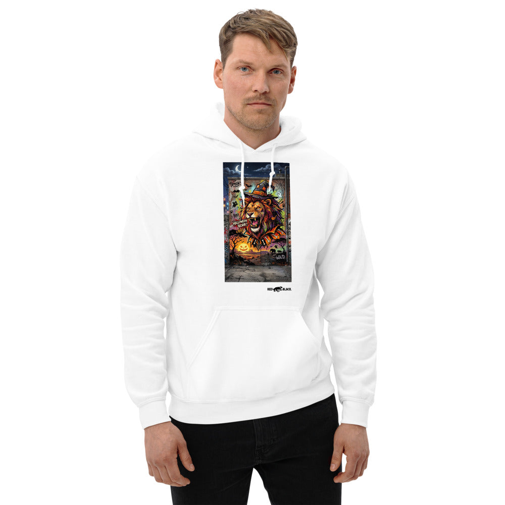 Lion Halloween Roar hoodie on male model, White