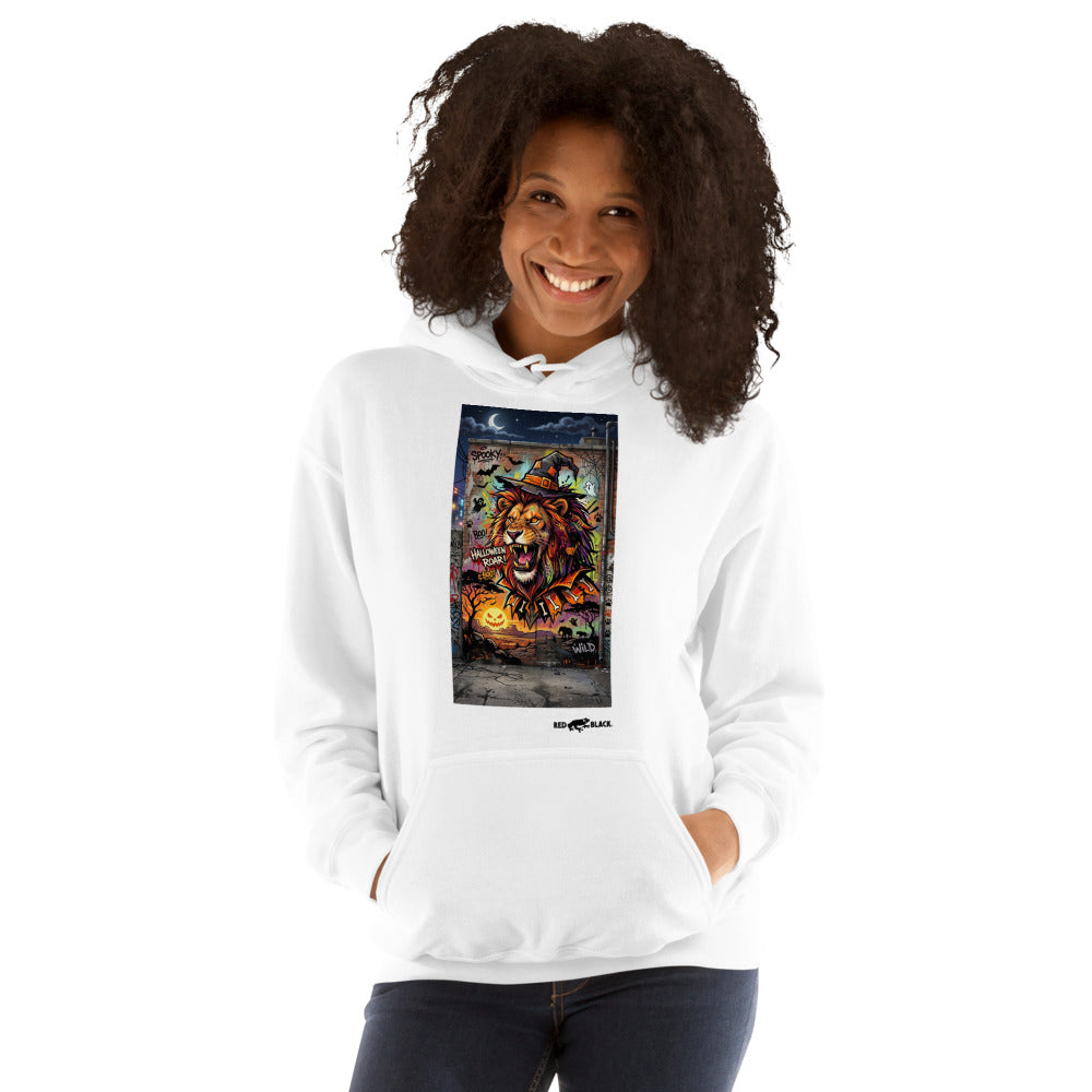 Lion Halloween Roar hoodie on female model, White