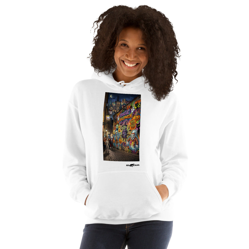 Prague Halloween hoodie on female model, White